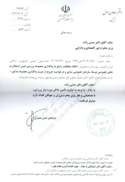 دستور عارف به وزیر اقتصاد