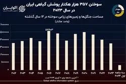 نمودار روز:  چه مقدار از پوشش گیاهی ایران در یک دهه گذشته در آتش سوخت؟