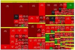 نقشه بورس در نیمه اول معاملات سه‌شنبه / رنگ خون بر بازار سهام