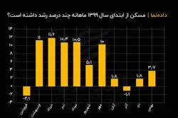 مسکن از ابتدای سال ۱۳۹۹ ماهانه چند درصد رشد داشته است؟