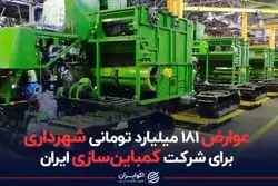 عوارض 181 میلیارد تومانی شهرداری برای شرکت کمباین‌سازی ایران
