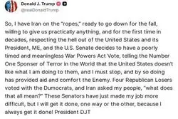 ادعای ترامپ: ایران در آستانه فروپاشی بود اما سنا نگذاشت پیروز شویم!