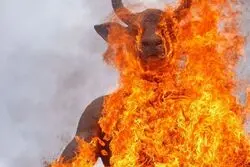 ماجرای آتش‌زدن مجسمه بعل در راهپیمایی 22 بهمن چیست؟+ تصاویر