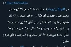 آمار شهدا و مجروحان حملات آمریکا تا جمعه 26 تیر+ جزئیات/ بیش از 400 مجروح داشتیم